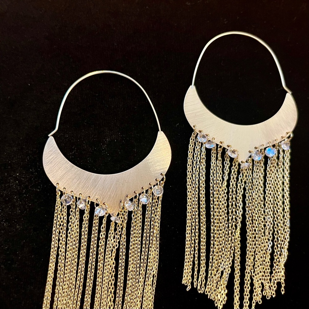 Anthropologie gold tone dangle earrings with rhinestones - Picture 4 of 5